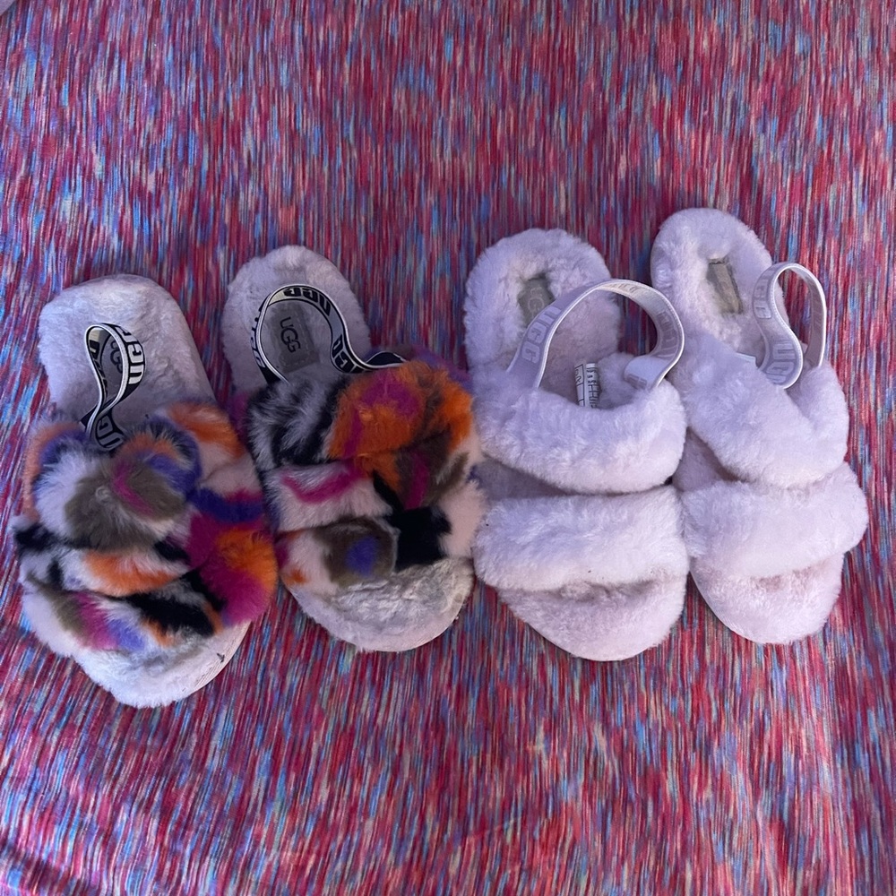 Girls uggs furry slides